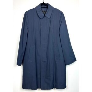 VTG Koratron Mens 36R Navy Blue Trench Overcoat Removable Liner Academia Preppy